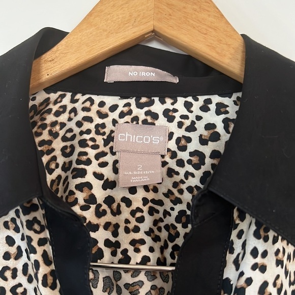 Chicos No-Iron Leopard-Print Caroline Shirt Size Chicos size 2 ,Large or 12 - Picture 3 of 6